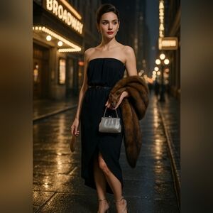 Entro Black Strapless Dress with Belt